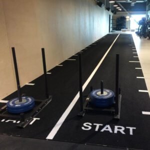 Heavy Sprinttrack Start & Finish zwart-wit met dubbele tekst en extra witte lijn