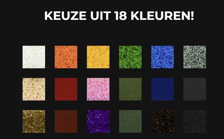 18 kleuren beschikbaar voor custom-made sprinttracks